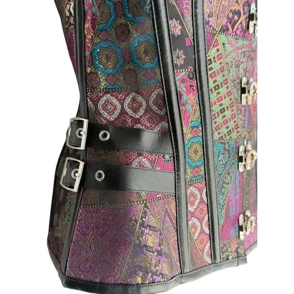 Brocade Bustier Corset Top Lace-Up Back Buckle S Waist Trainer Gothic - Picture 3 of 5